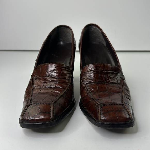 Vintage Enzo Angiolini cognac croc leather heeled loafer - Picture 2 of 12